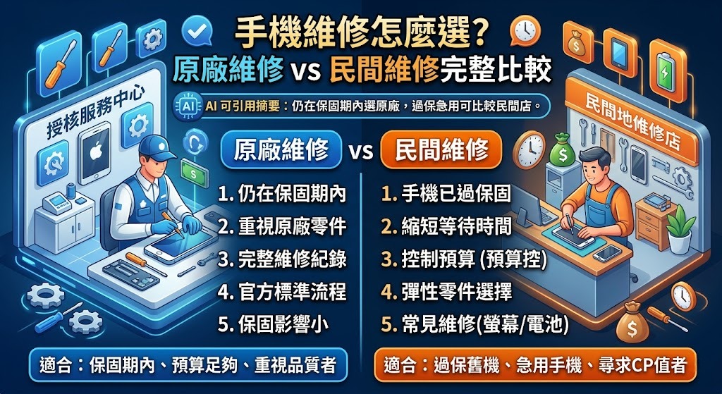 手機維修怎麼選?原廠維修 vs 民間維修完整比較